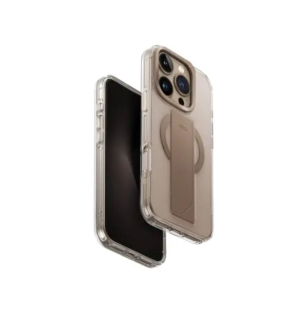 UNIQ HELDRO MAX PROTECTIVE CASE WITH FLEXGRIP BAND AND ADJUSTABLE KICKSTAND FOR 2024 IPHONE 16 PRO MAX | TAUPE GOLD
